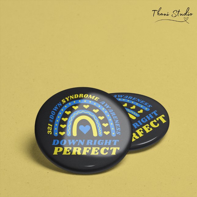 Badge Rond 7,6 Cm Syndrome de Down Parfait Rainbow World à droite (Créateur téléchargé)