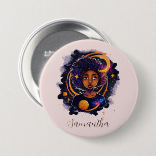 Badge Rond 7,6 Cm Système solaire Afro Femme