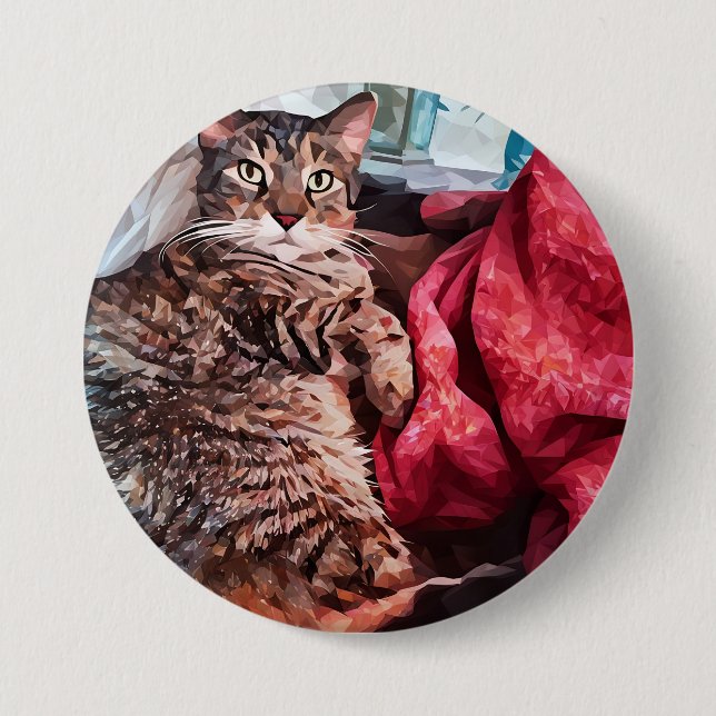 Badge Rond 7,6 Cm Tabby chat noir gris brun allongé (Devant)