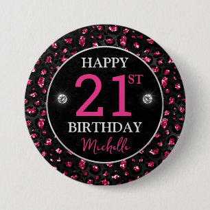 Badge Rond 7,6 Cm Taches de léopard en paillettes rose chaud et noir