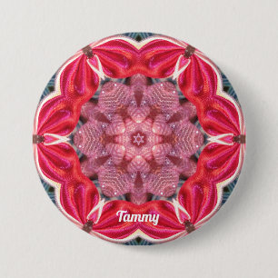 Badge Rond 7,6 Cm TAMMY ~ Blanc Rose Vert BLING ~