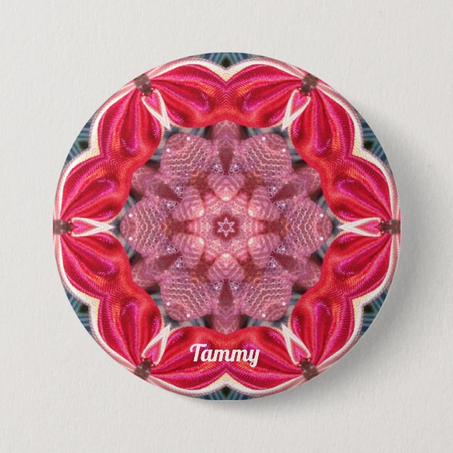Badge Rond 7,6 Cm TAMMY ~ Blanc Rose Vert BLING ~  (Devant)