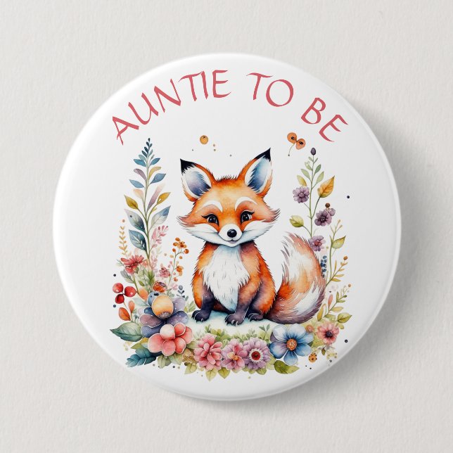 Badge Rond 7,6 Cm Tante à | Baby Fox et Baby shower de fleurs (Devant)
