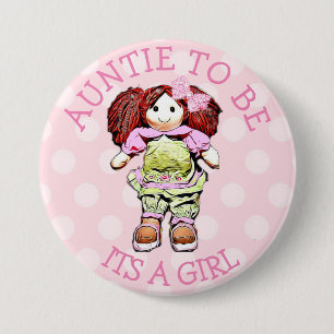 Badge Rond 7,6 Cm Tante à être Baby shower poupée rose