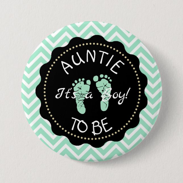 Badge Rond 7,6 Cm Tante à être Sage Green Chevron Baby shower bouton (Devant)