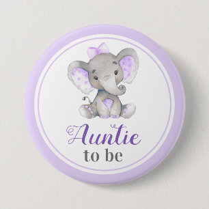 Badge Rond 7,6 Cm Tante à la tante Purple Baby Girl Shoe Elephant