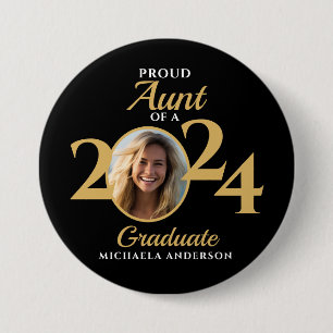 Badge Rond 7,6 Cm Tante fière d'un diplômé de 2024 Photo & Nom