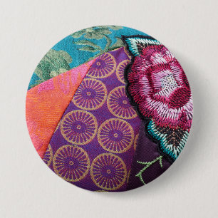 Badge Rond 7,6 Cm Tapisserie bohème gitane Rose colorée