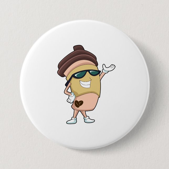 Badge Rond 7,6 Cm Tasse à café avec lunettes de soleil (Devant)