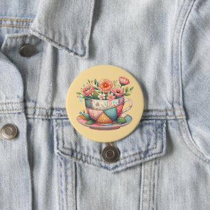 Badge Rond 7,6 Cm Tasse en patchwork avec des fleurs fantaisistes