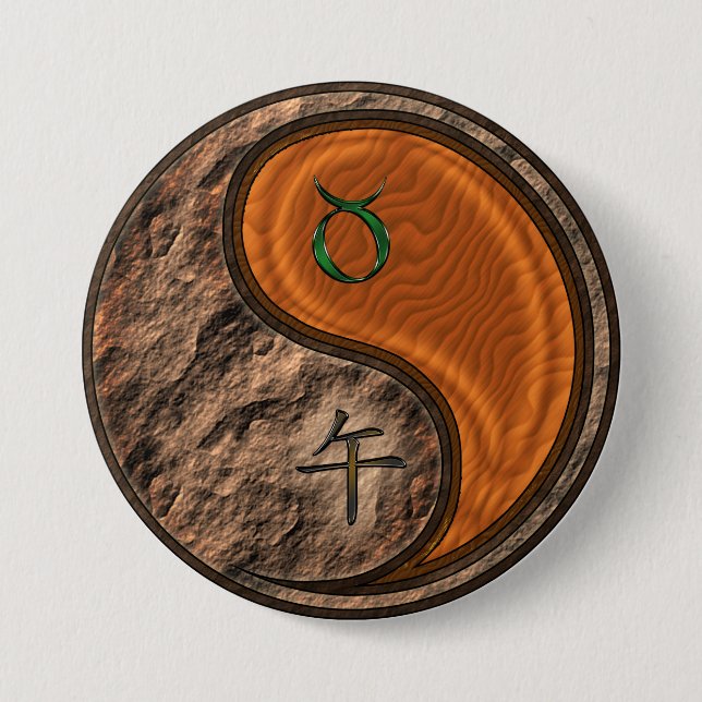 Badge Rond 7,6 Cm Taureau & Cheval de Bois (Devant)