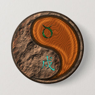 Badge Rond 7,6 Cm Taureau & Chien de Bois