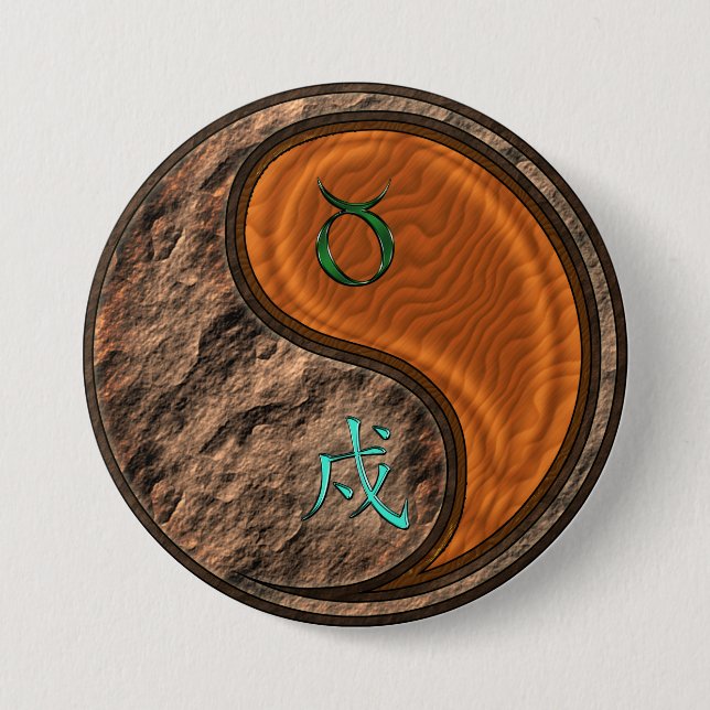 Badge Rond 7,6 Cm Taureau & Chien de Bois (Devant)