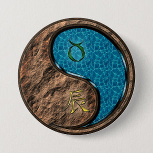 Badge Rond 7,6 Cm Taureau & Dragon d'eau