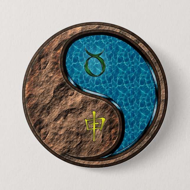 Badge Rond 7,6 Cm Taureau & Singe d'eau (Devant)