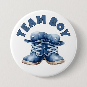 Badge Rond 7,6 Cm Team Boy Cute Little Blue Baby Boots Gender Revela