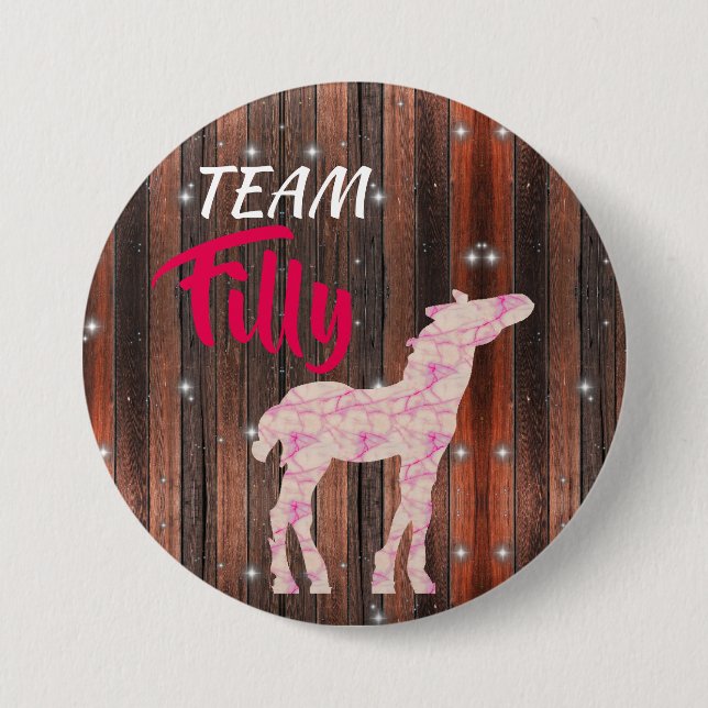 Badge Rond 7,6 Cm "Team Filly" Révélation de genre rose (Devant)
