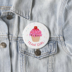 Badge Rond 7,6 Cm Team Girl Gender Revevela Party Vote Cupcake