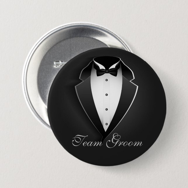 Badge Rond 7,6 Cm Team Groom Classy Tuxedo (Devant & derrière)