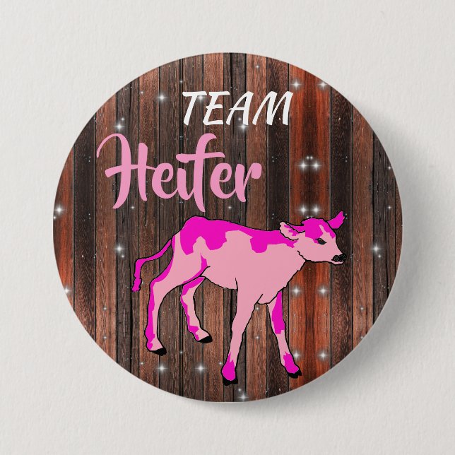 Badge Rond 7,6 Cm "Team Heifer" Révélation de genre rose (Devant)