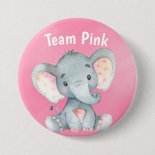 Badge Rond 7,6 Cm Team Pink Baby Elephant Girl Baby Shower Guess