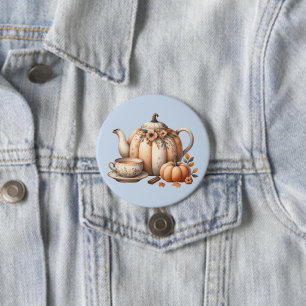Badge Rond 7,6 Cm Teapot citrouille avec fleurs d'automne