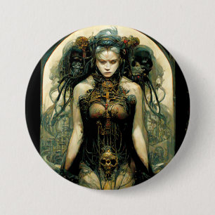 Badge Rond 7,6 Cm Technologie biologique Femme Imaginaire Sci-Fi