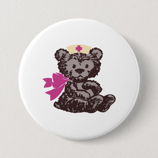 Badge Rond 7,6 Cm Teddy Bear Nurse (Rose) (Devant)