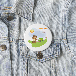 Badge Rond 7,6 Cm Teddy Bear Welcome Baby Nursery Design
