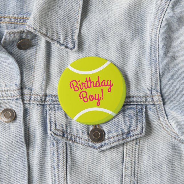 Badge Rond 7,6 Cm Tennis Sports Anniversaire Boy Party rose (En situation)