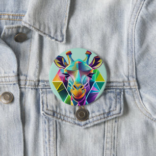 Badge Rond 7,6 Cm Tête de girafe géométrique colorée