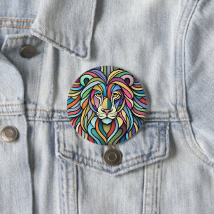Badge Rond 7,6 Cm Tête de lion colorée détaillée