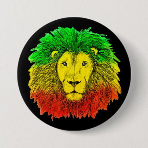 Badge Rond 7,6 Cm Tête de lion Rasta rouge jaune vert dessin Jamaïqu