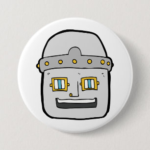 Badge Rond 7,6 Cm Tête de robot argentée amicale
