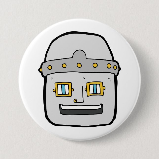 Badge Rond 7,6 Cm Tête de robot argentée amicale (Devant)