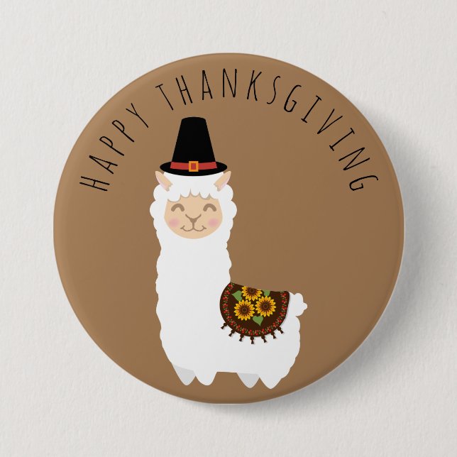 Badge Rond 7,6 Cm Thanksgiving Llama (Devant)