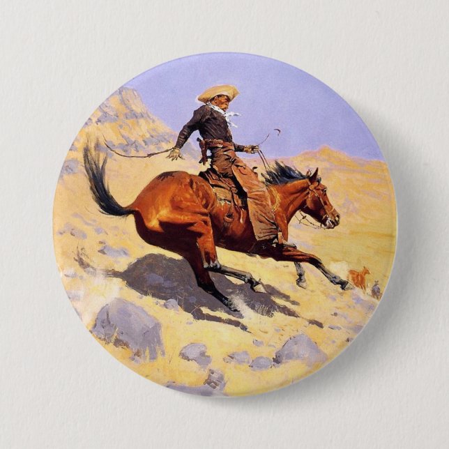 Badge Rond 7,6 Cm The Cowboy (par Frederic Remington) (Devant)