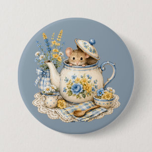 Badge Rond 7,6 Cm Théière Fantaisiste Maison de Souris Cottagecore F