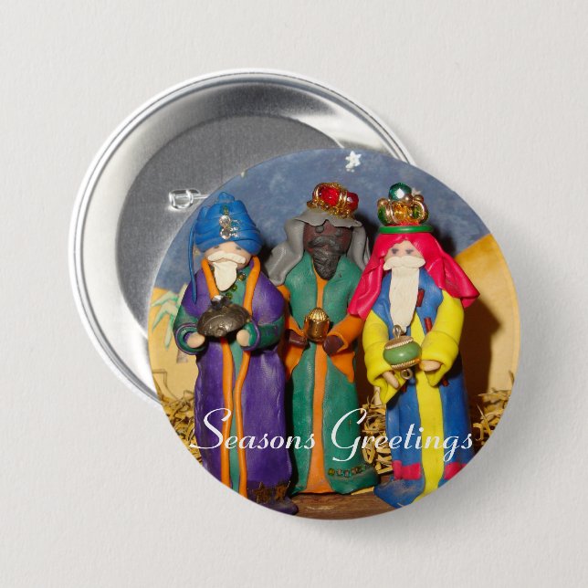 Badge Rond 7,6 Cm Three kings bearing gifts for baby Jesus christmas (Devant & derrière)
