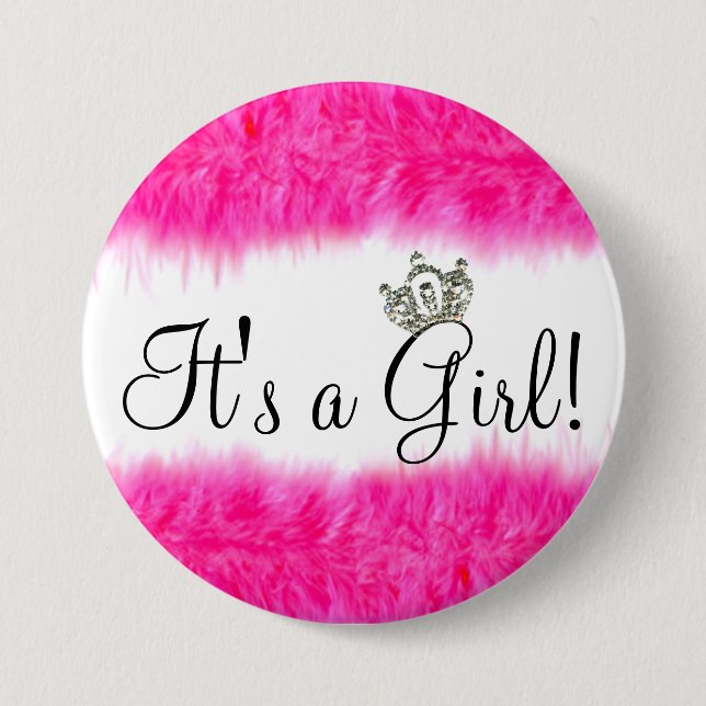 Badge Rond 7,6 Cm Tiara "C’est une fille !" Baby shower (Devant)