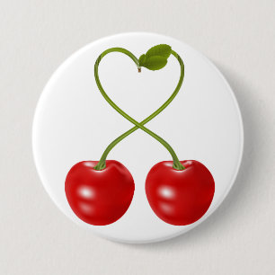 Badge Rond 7,6 Cm Tige de cerise en forme de cœur