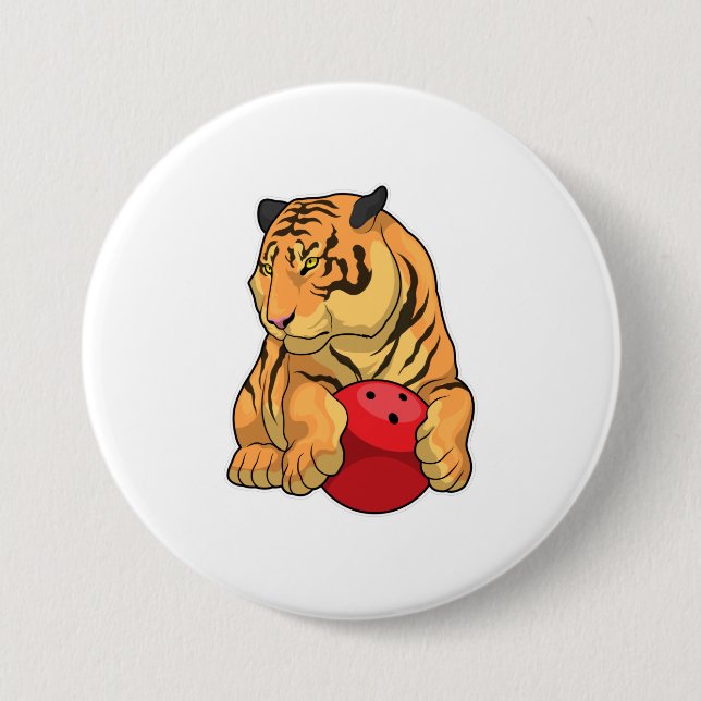 Badge Rond 7,6 Cm Tiger Bowling Bowling boule (Devant)