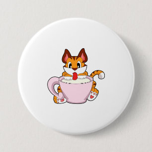 Badge Rond 7,6 Cm Tiger chat avec la coupe de lait.PNG