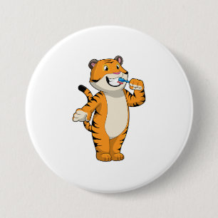 Badge Rond 7,6 Cm Tigre avec brosse à dents