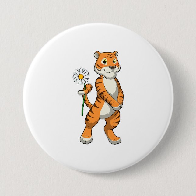 Badge Rond 7,6 Cm Tigre avec Daisy Flower (Devant)