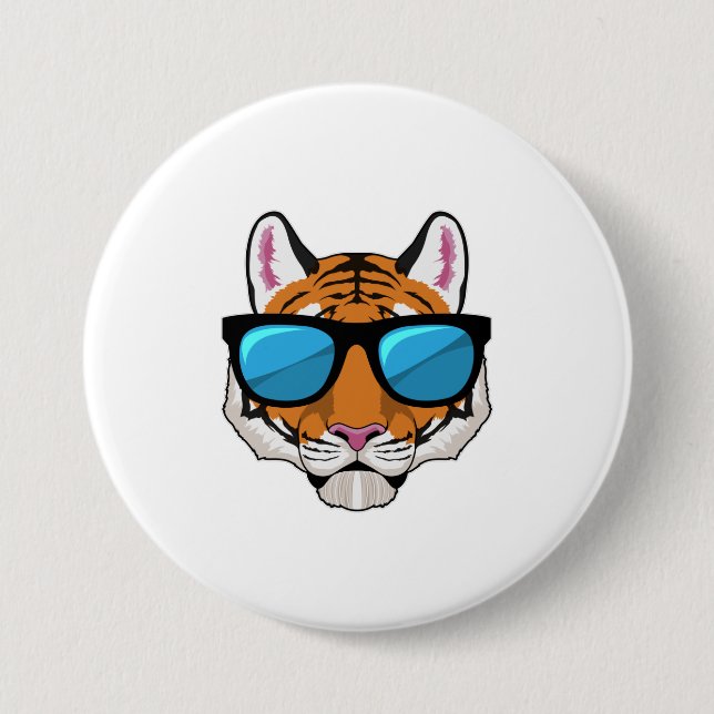 Badge Rond 7,6 Cm Tigre avec lunettes de soleil (Devant)