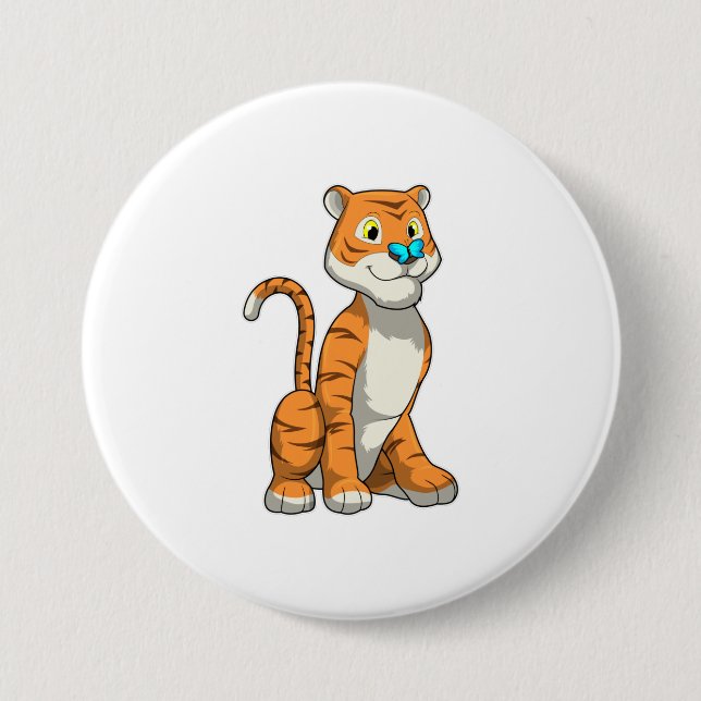 Badge Rond 7,6 Cm Tigre avec papillon (Devant)