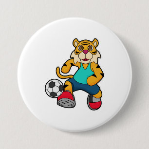 Badge Rond 7,6 Cm Tigre en joueur de football avec balle de football