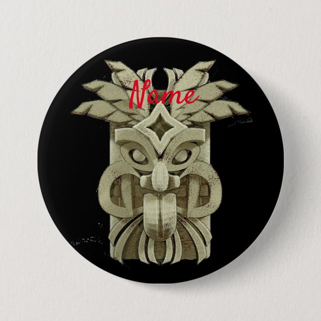 Badge Rond 7,6 Cm Tonnerre sculpté Tiki (Devant)