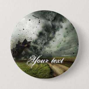 Badge Rond 7,6 Cm Tornade détruisant une maison tempête météorologie
